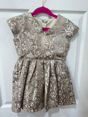 Metallic Brocade Girls Party Dress in Taupe Sz 4